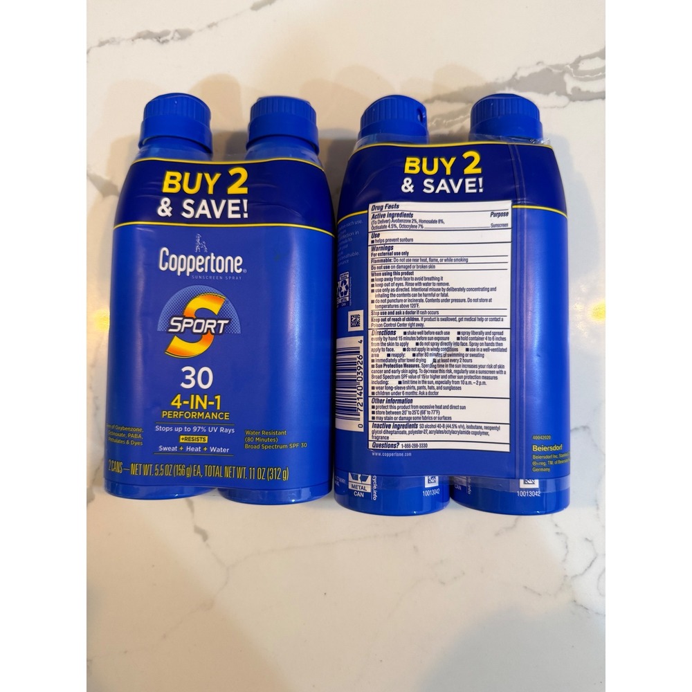 4 Coppertone Sport Sunscreen Spray SPF 30 4-in-1 Performance 5.5oz each exp 6/27